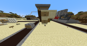 Floating sandstone blocks that reads "Clygro Rail Service" in Whale City